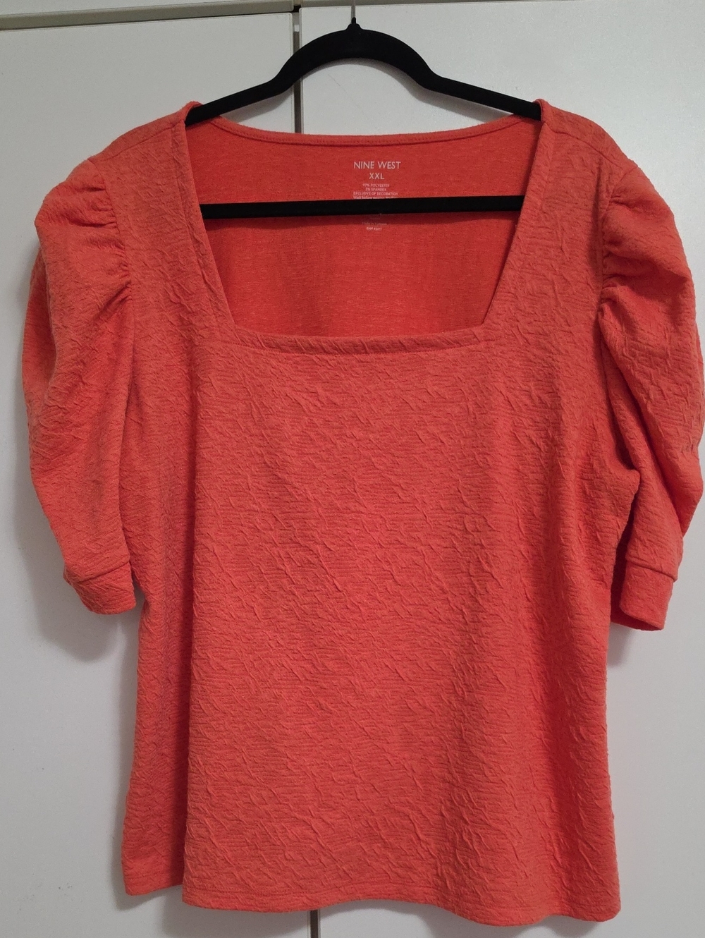 Nine West Coral Textured Square Neck Puff Sleeve Top